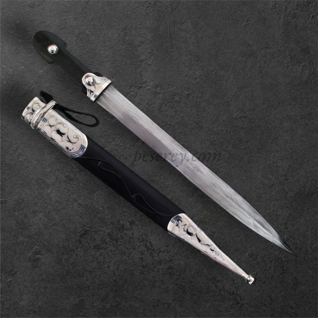 Circassian / Caucasian Kindjal (Dagger) - Damascus Blade, Siver&Niello Decorated