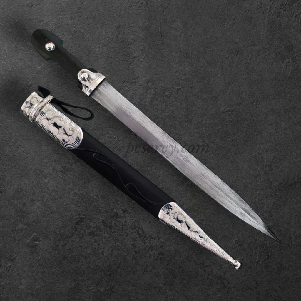 Circassian / Caucasian Kindjal (Dagger) - Damascus Blade, Siver&Niello Decorated